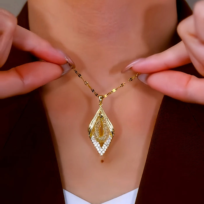 18K Gold-Plated Zircon Mesh Water Drop Pendant Necklace