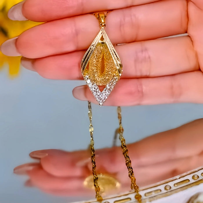 18K Gold-Plated Zircon Mesh Water Drop Pendant Necklace