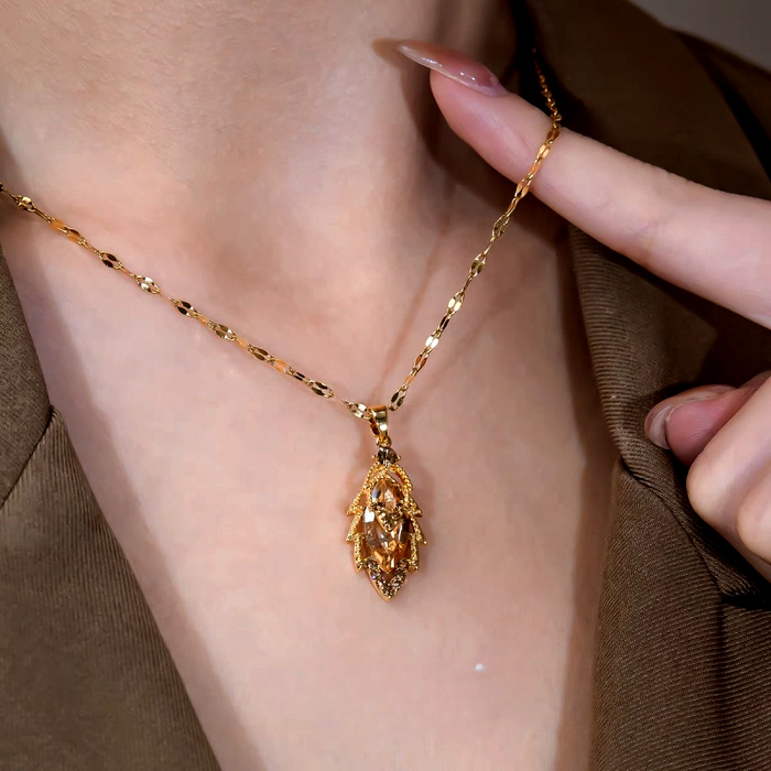 18K Gold-Plated Brown Diamond Leaf Pendant Necklace