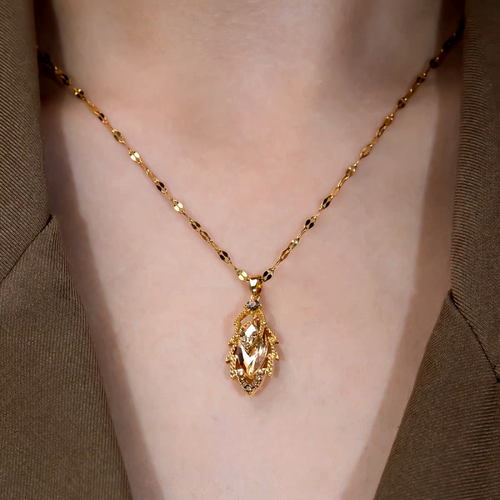 18K Gold-Plated Brown Diamond Leaf Pendant Necklace