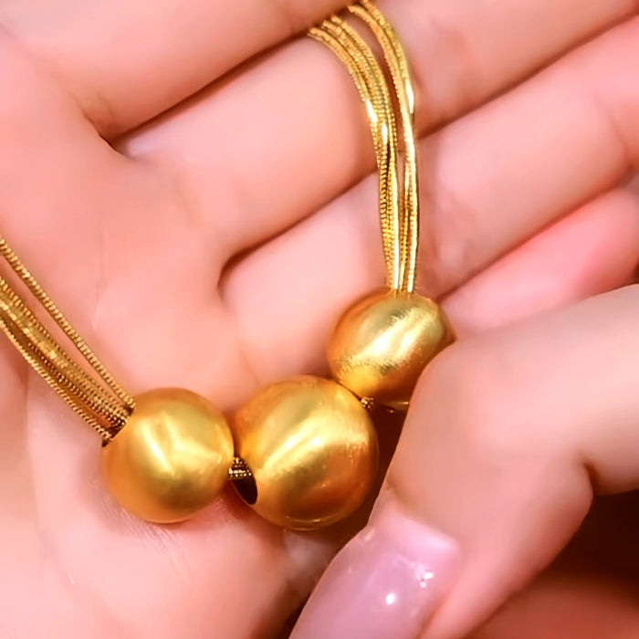 18K Gold-Plated Brushed Happy Family Three Ball Necklace