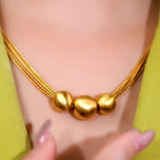 18K Gold-Plated Brushed Happy Family Three Ball Necklace