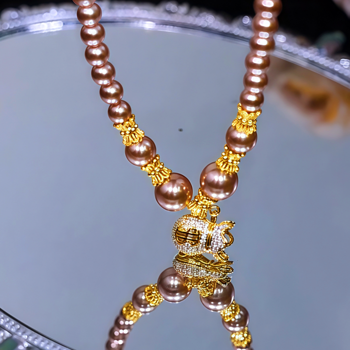 18K Gold-Plated Diamond Lucky Bag Pearl Necklaces