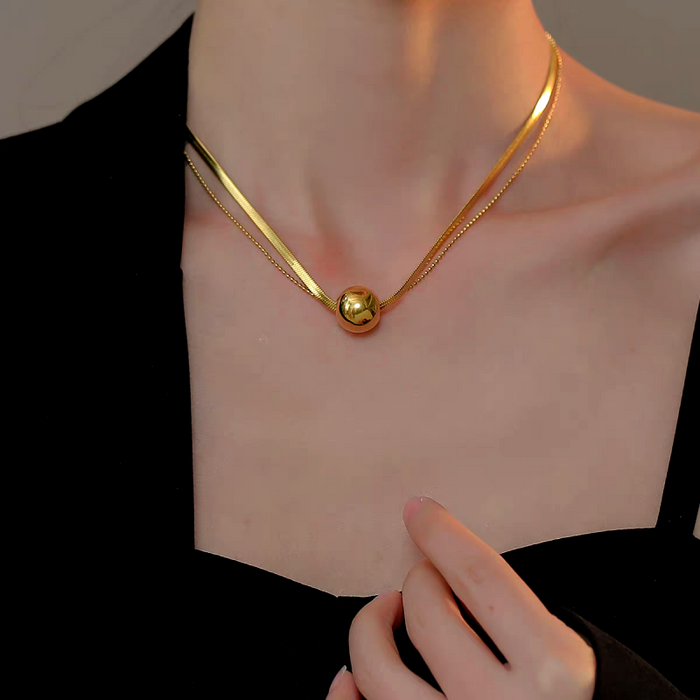 18K Gold-Plated Double-Layer Lucky Ball Necklace