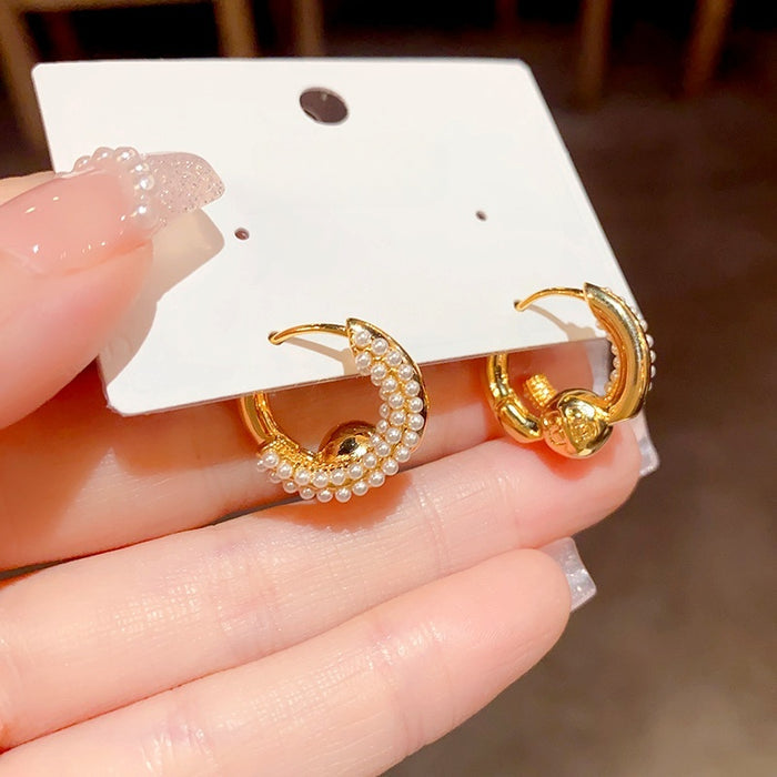 18K Gold-Plated Elegant Double-Layer Pearl Hoop Earrings