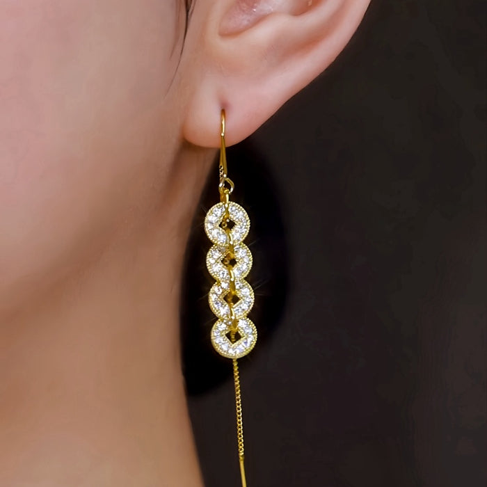 18K Gold-Plated Elegant Zircon Diamond Coin Tassel Threader Earrings