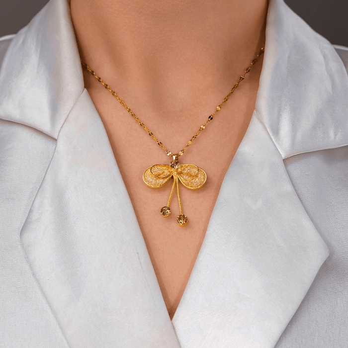 18K Gold-Plated Mesh Butterfly Bow Pendant Necklace
