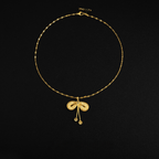 18K Gold-Plated Mesh Butterfly Bow Pendant Necklace