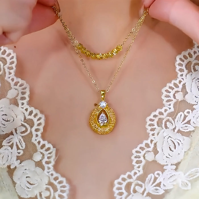 18K Gold-Plated Shiny Double-Layer Lucky Pendant Necklaces