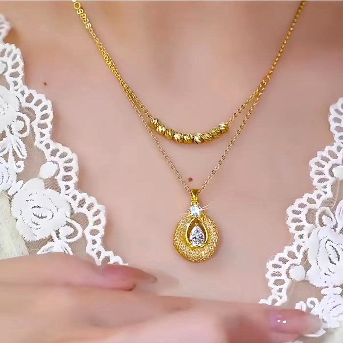 18K Gold-Plated Shiny Double-Layer Lucky Pendant Necklaces