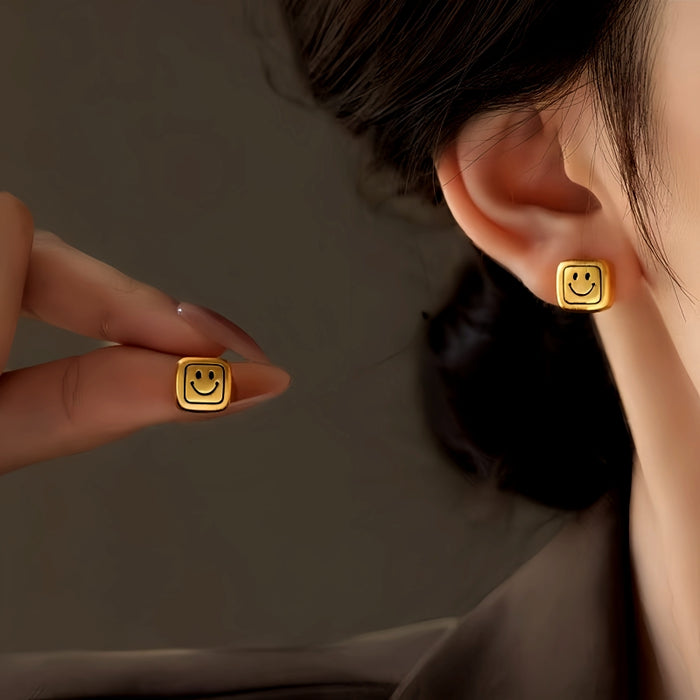 18K Gold-Plated Smiley Face Stud Earrings