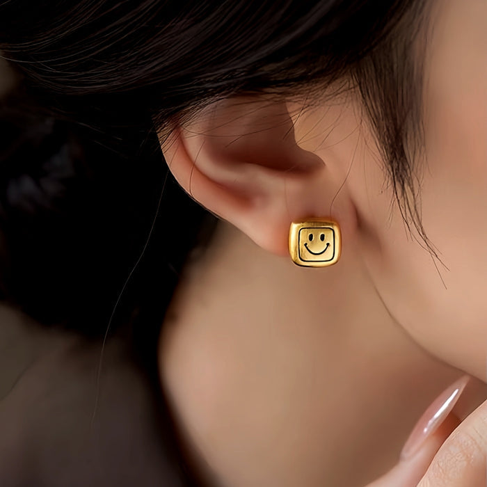 18K Gold-Plated Smiley Face Stud Earrings