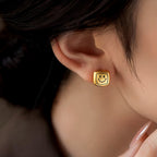 18K Gold-Plated Smiley Face Stud Earrings