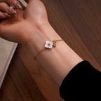 18K Gold-Plated White Mother-Of-Pearl Four-Leaf Clover Bracelet