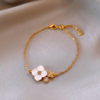 18K Gold-Plated White Mother-Of-Pearl Four-Leaf Clover Bracelet