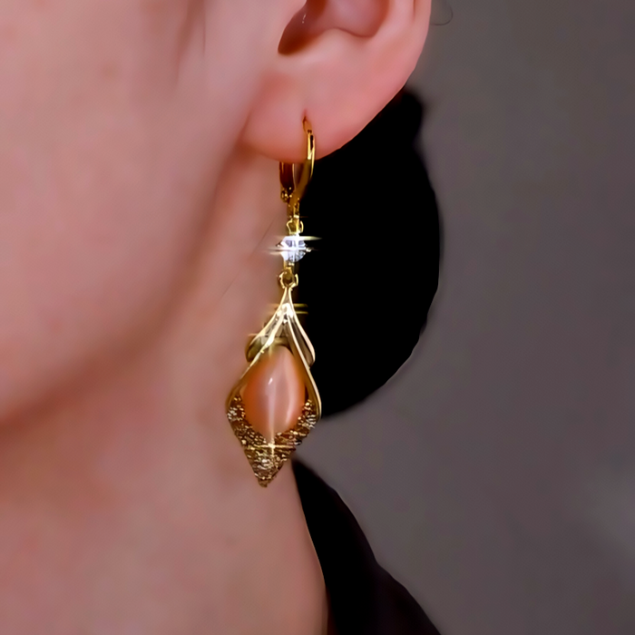 18K Gold-Plated Zircon Cat's Eye Stone Earrings