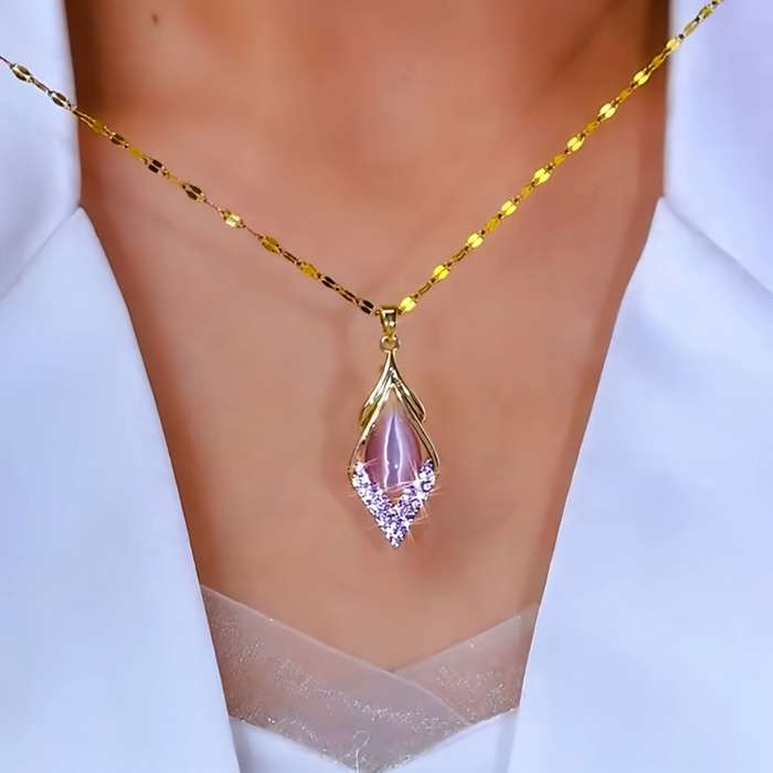 18K Gold-Plated Zircon Diamond Purple Crystal Stone Water Drop Necklace