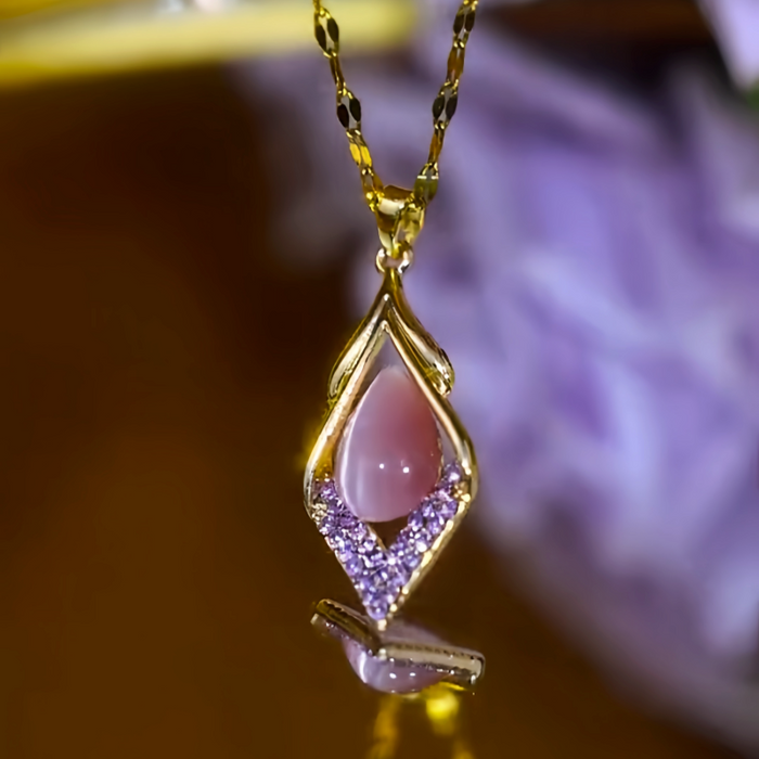 18K Gold-Plated Zircon Diamond Purple Crystal Stone Water Drop Necklace