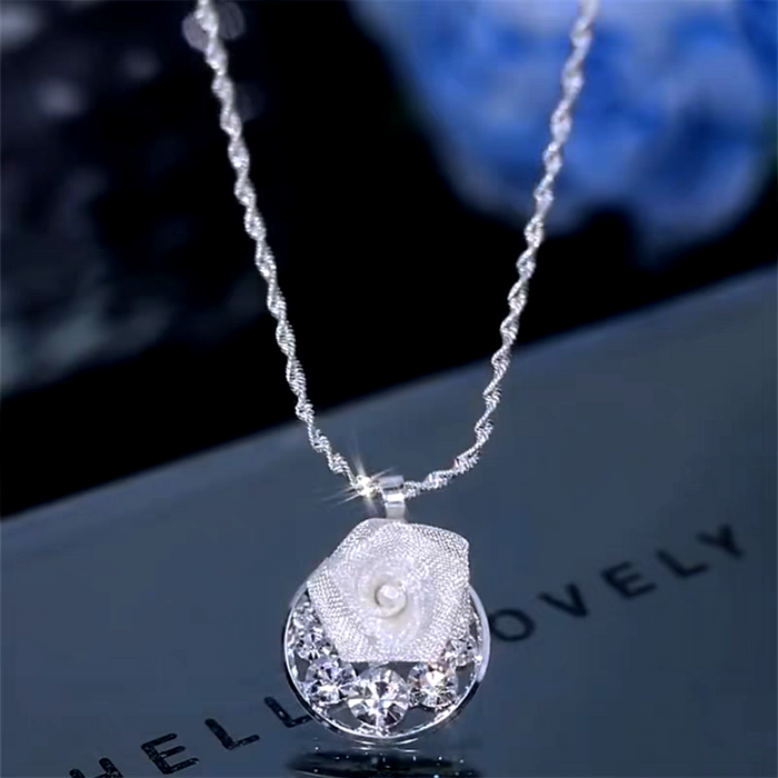 18K Gold-Plated Zircon Diamond Rose Pendant Necklace