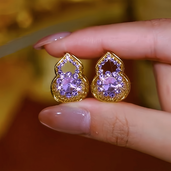 18K Gold-Plated Zircon Gourd Good Luck Earrings