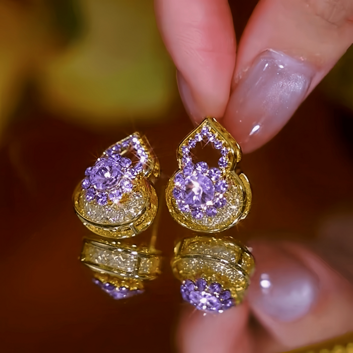 18K Gold-Plated Zircon Gourd Good Luck Earrings