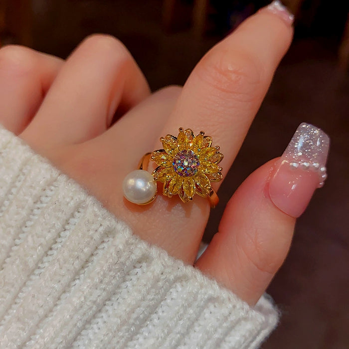 18K Gold Plated Adjustable Rotating Sunflower Rings