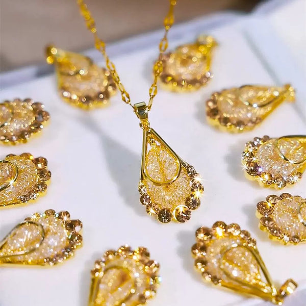Golden mesh crystal necklace(24k gold plated)