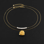 Double-layer golden rose pearl necklace(24k gold plated)