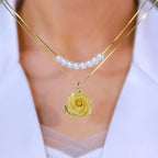 Double-layer golden rose pearl necklace(24k gold plated)