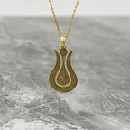 Ayatul Kursi Islamic Jewelry in Tulip Shaped Design - 24K Gold Plated Silver Muslim Pendant