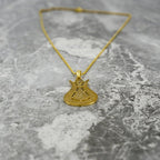 Ayatul Kursi Islamic Jewelry in Tulip Shaped Design - 24K Gold Plated Silver Muslim Pendant