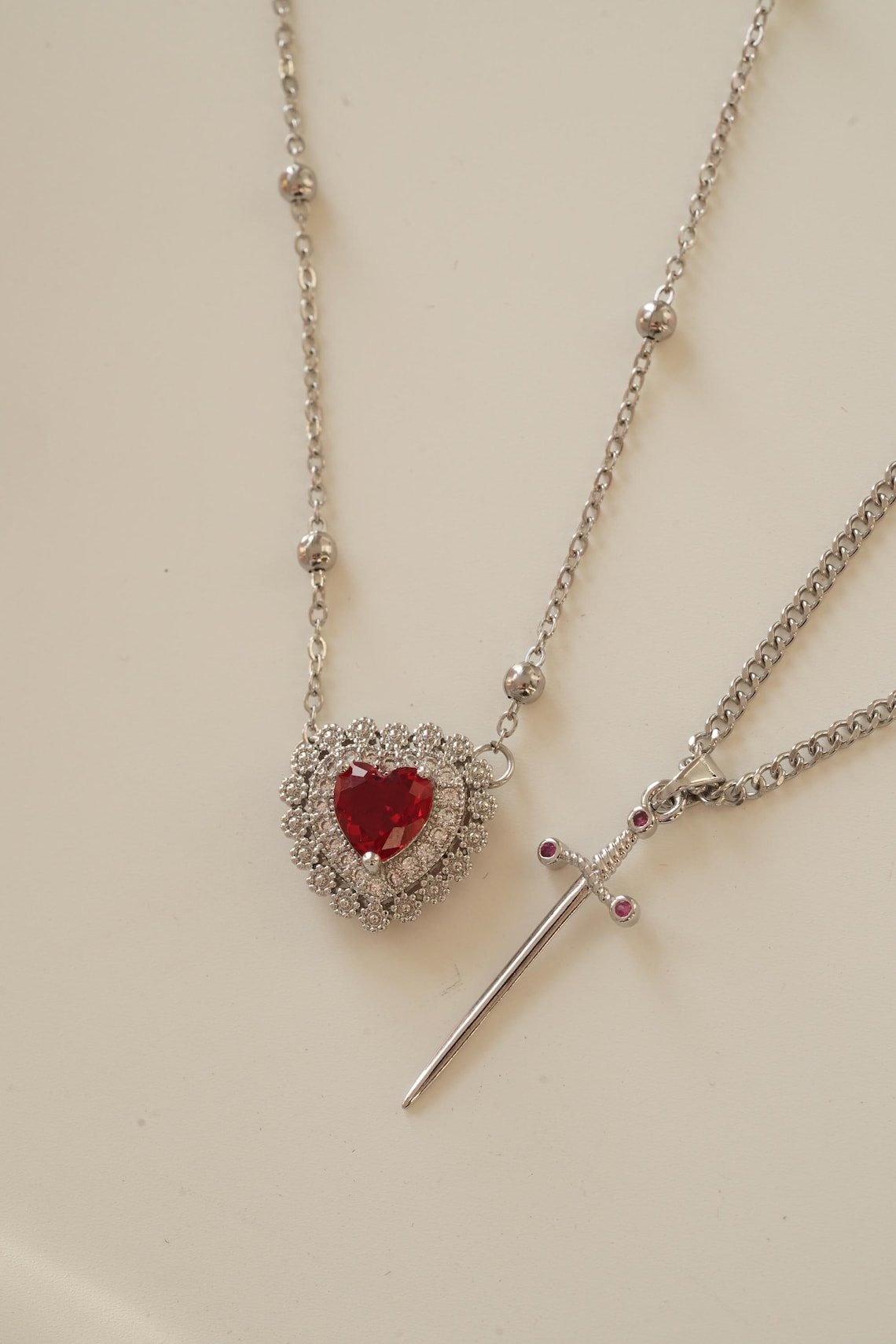 Heart and Sword Couple Necklace