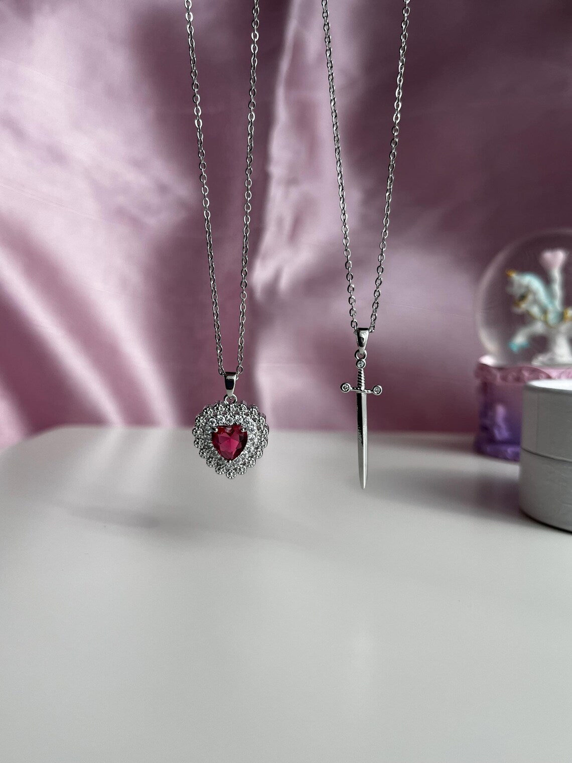 Heart and Sword Couple Necklace