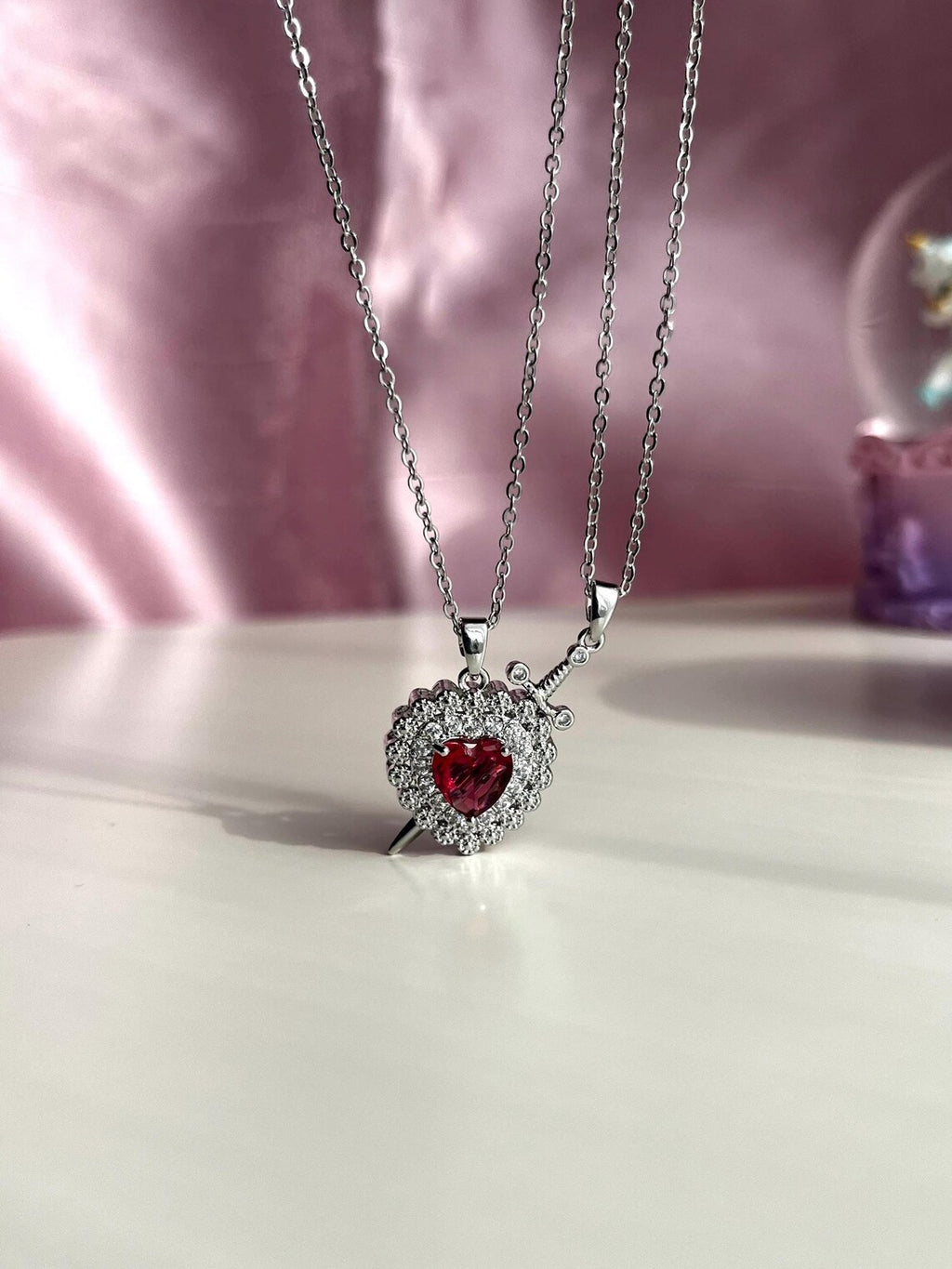 Heart and Sword Couple Necklace