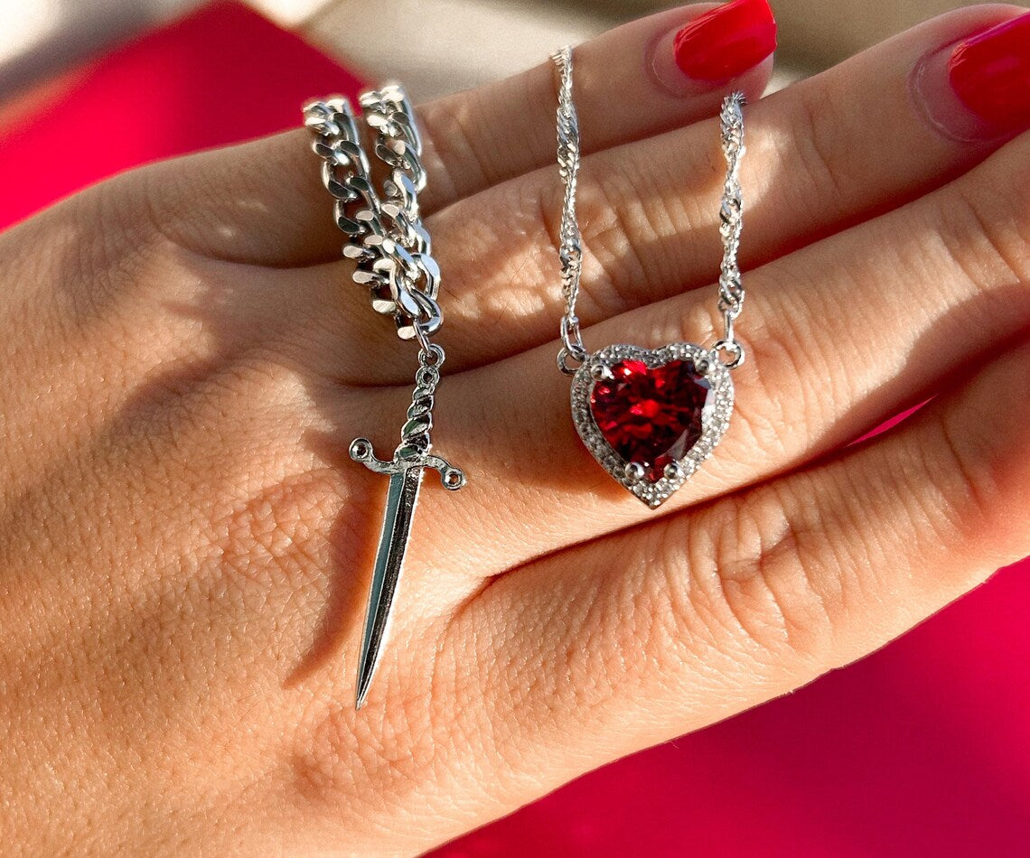 Heart and Sword Couple Necklace