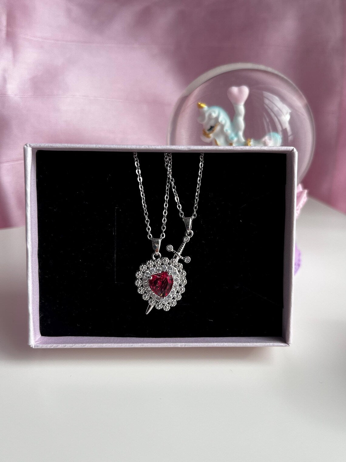 Heart and Sword Couple Necklace