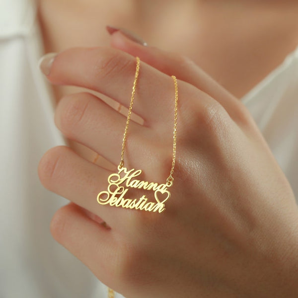 Two Name Necklace with Heart